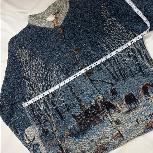 Vintage SUGAR  STREET Weavers Jacket Women’s Large Winter Snow Tapestry Blue. - Picture 11 of 13